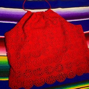 Red Embroidery Halter top